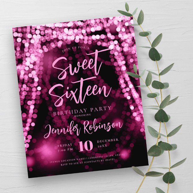 Flyer Rosa de presupuesto Tapa de oro Luces Sweet 16 Inv (Budget Rose Gold String Lights Sweet 16 Invite Flyer)