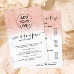 Flyer Rosa de purpurina de oro precio mármol logotipo Es<br><div class="desc">Informe a su cliente sobre su nueva reapertura con nuevas medidas de seguridad...  con este purpurina de oro oscuro en moda de mármol blanco,  añada su logotipo y añada sus listas de precios y servicios en la parte posterior</div>