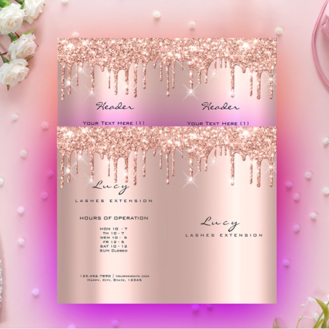 Flyer Rosa del prospecto de los Precios de la colisión o (Spark Glitter Makeup Eye Lash Prices Leaflet Rose Flyer)