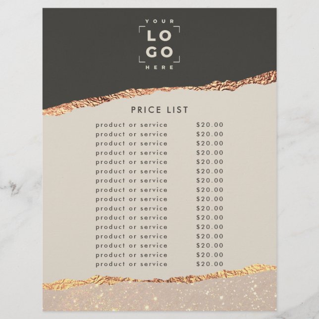 Flyer Rosa oro negro elegante moderno precio giratorio c (Frente)