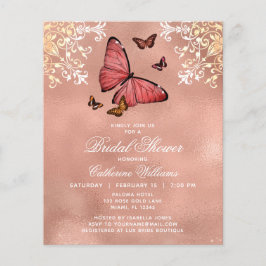 Flyer Rosa Presupuestario Mariposa Dorada Floral Bridal 
