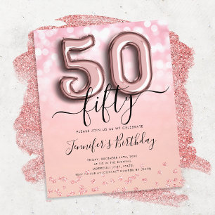 Flyer Rosa Purpurina de globos de oro Invite a cumplir 5