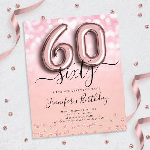 Flyer Rosa Purpurina de globos de oro Invite a cumplir 6