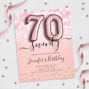 Flyer Rosa Purpurina de globos de oro Invite a cumplir 7