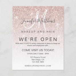 Flyer Rosa Purpurina de oro Somos Salon abierto COVID se