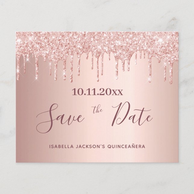 Flyer Rosa Quinceanera purpurina de oro presupuesto Guar (Frente)