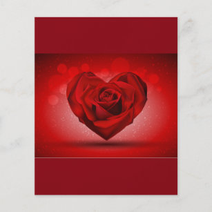 Flyer Rosa roja en forma de corazón sobre fondo brillant