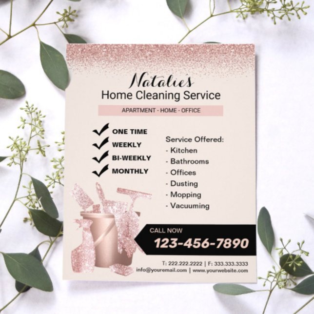 Flyer Rosa Servicio de limpieza de casas de oro (Subido por el creador)
