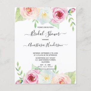 Flyer Rosas baratos flores ducha de novia.Invitación