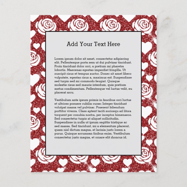 Flyer Rosas Blancas Flores de Glitter Rojo Amantes Flora (Frente)