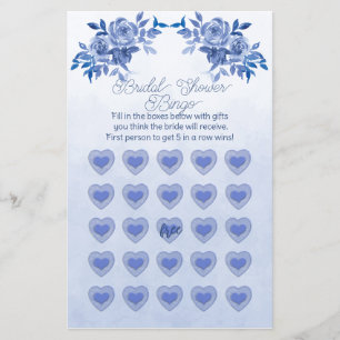 Flyer Rosas de Acuarela Azul Bingo de Despedida de Solte