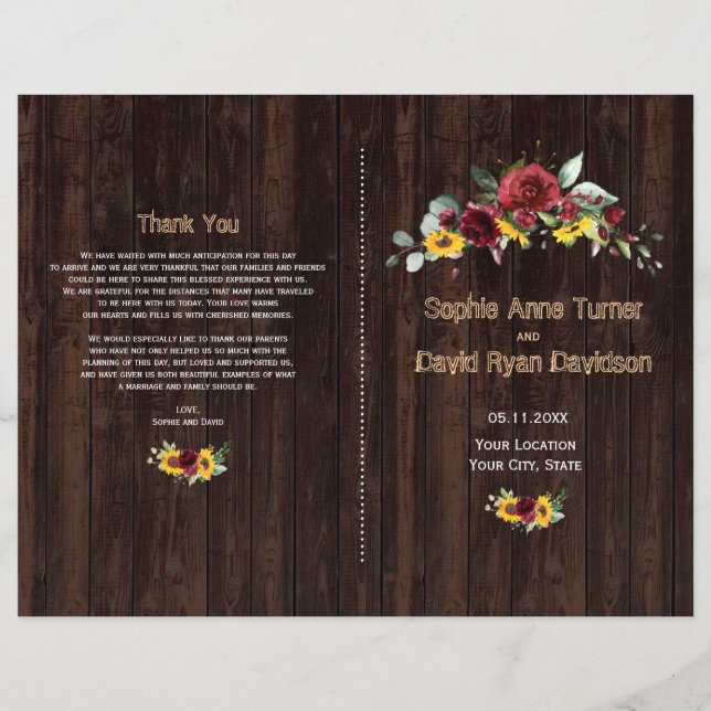 Flyer Rosas de Borgoña Caída Sunflowers Old Wood Program (Frente)