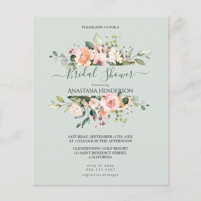 Flyer Rosas - Ducha de novia. Invitación presupuestaria. (Frente)