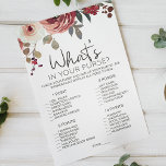 Flyer Rosas florales rojos de Rubor juegan lo que hay en<br><div class="desc">¿Qué es el juego de ducha de novia In Your Purse? Watercolor Rojo y Rubor Floral. Los elementos coincidentes para completar la colección de eventos están disponibles en nuestra tienda Zazzle!</div>