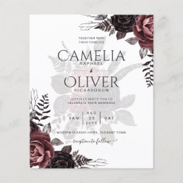 Flyer Rosas negros oscuros de Borgoña Boda caen en invie