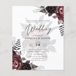 Flyer Rosas negros oscuros de Borgoña Boda caen en invie