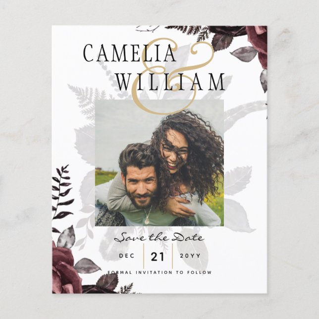 Flyer Rosas negros oscuros de Borgoña Boda caen en invie (Frente)