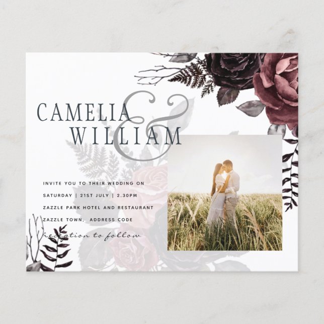 Flyer Rosas negros oscuros de Borgoña Boda caen en invie (Frente)