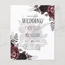 Flyer Rosas negros oscuros de Borgoña Boda caen en invie