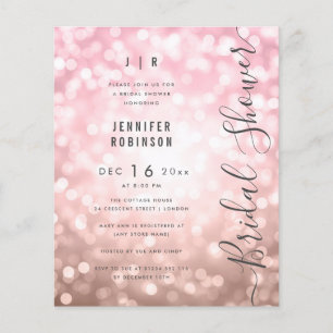 Flyer Rose Gold Glam Luces Guión Moderno Bridal Shower 