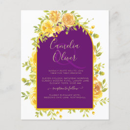 Flyer Roses Amarillos Magenta Pluma Boda de Oro Púrpura
