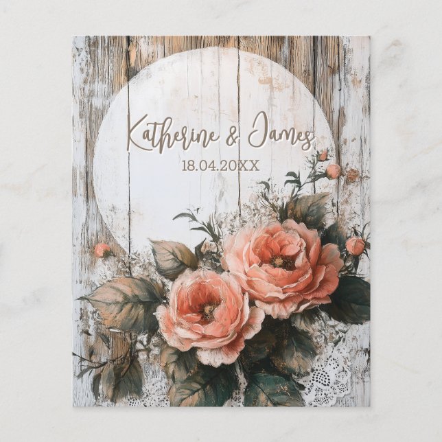 Flyer Rótulo Rústico Boda con nombres y fecha personaliz (Frente)