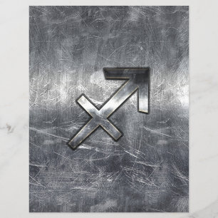 Flyer Rótulo Sagittarius Zodiac con aspecto de acero pla