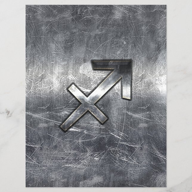 Flyer Rótulo Sagittarius Zodiac con aspecto de acero pla (Frente)