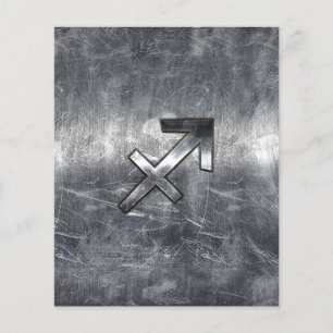 Flyer Rótulo Sagittarius Zodiac con aspecto de acero pla