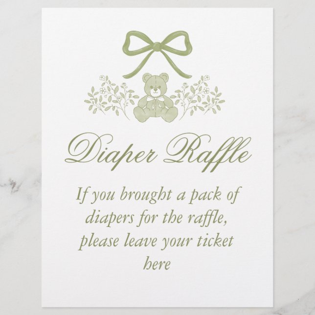 Flyer Rótulo Teddy Bear Diaper Raffle | Baby Shower (Frente)