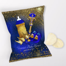 Flyer Royal Blue Gold Prince Baby Shower Chip Bag