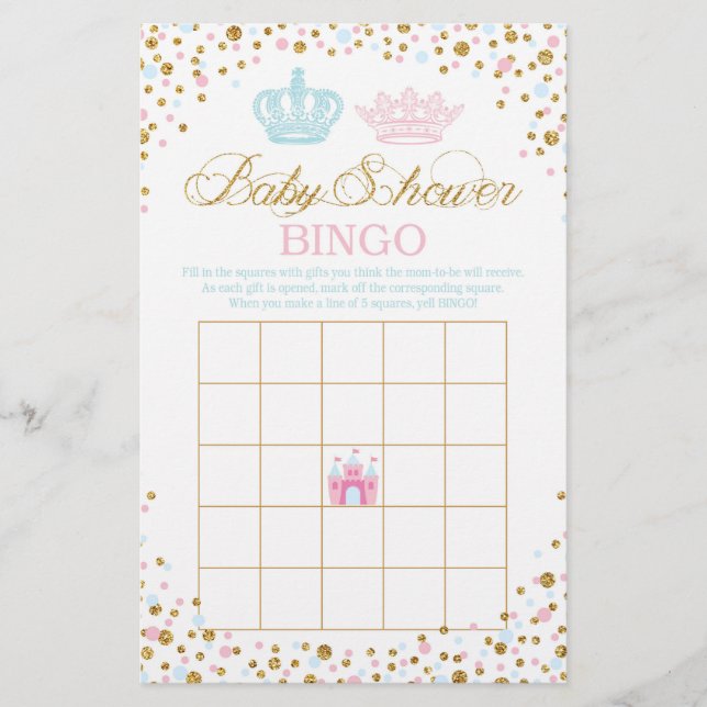 Flyer Royal Crowne Prince Princess Baby Shower Bingo (Frente)
