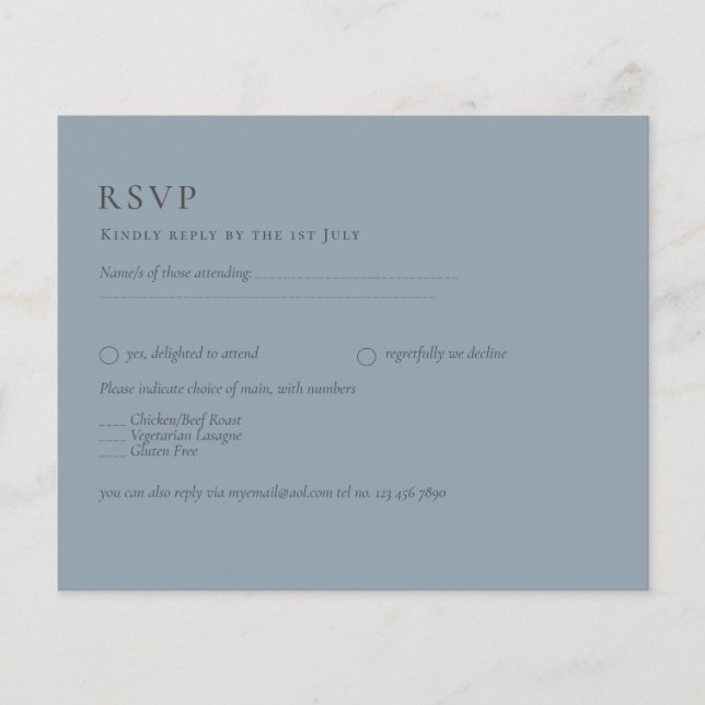 Flyer RSVP de boda monocromática azul turbulenta (Frente)
