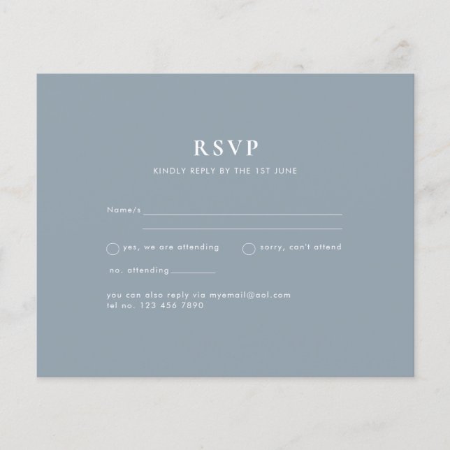 Flyer RSVP de boda monocromática azul turbulenta (Frente)