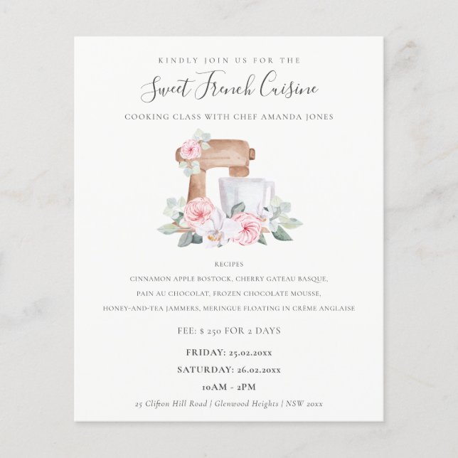Flyer Rubor Cake Mixer Floral Bakery Cooking Class (Frente)