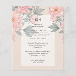 Flyer Rubor Peach PEONIES Lilac Wedding PRESUPUESTO
