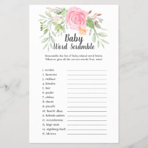 Flyer Rubor Peonies Baby Word Scramble