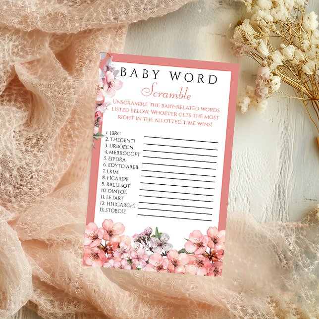 Flyer Rubor Pink Cherry Blossom Baby Word Scramble (Subido por el creador)