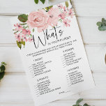 Flyer Rubor Pink Roses Floral Game Whats In Your Purse<br><div class="desc">¿Qué es el juego de ducha de novia In Your Purse? Las rosas rosa rosa de color agua suave. Coordenadas en el revés. Los elementos coincidentes para completar la colección de eventos están disponibles en nuestra tienda Zazzle!</div>