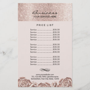 Flyer Rubor Rosa Gold Floral Beauty Salon Spa Lista de p