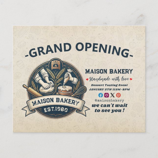 Flyer Rustic Bakery Store Pastry Desserts Grand Opening (Frente)