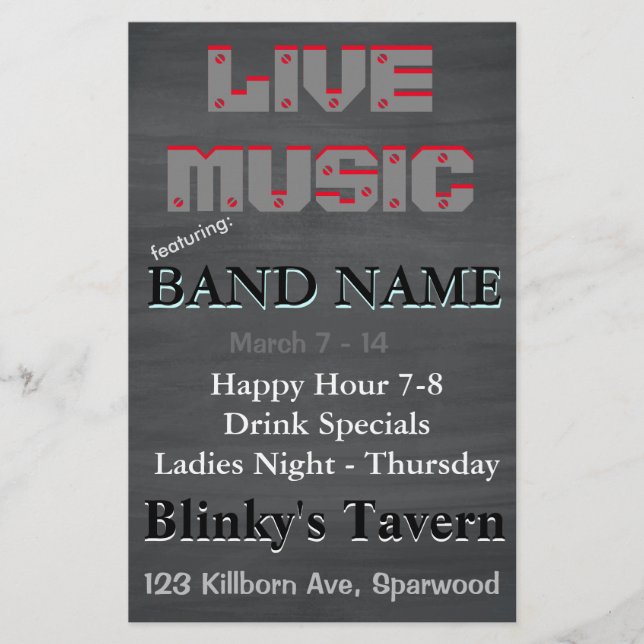 Flyer Rustic Chalkboard Bar Tavern Live Music 2 (Frente)