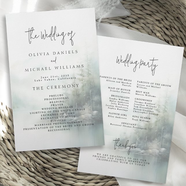 Flyer Rustic Mountain Lake Misty Pines Wedding Program (Subido por el creador)