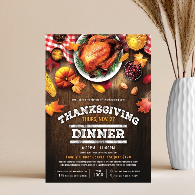 Flyer Rustic Thanksgiving Restaurant Dinner Special (Subido por el creador)