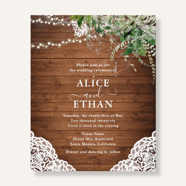 Flyer Rustic Wood Greenery QR Code Wedding Cheap (Subido por el creador)