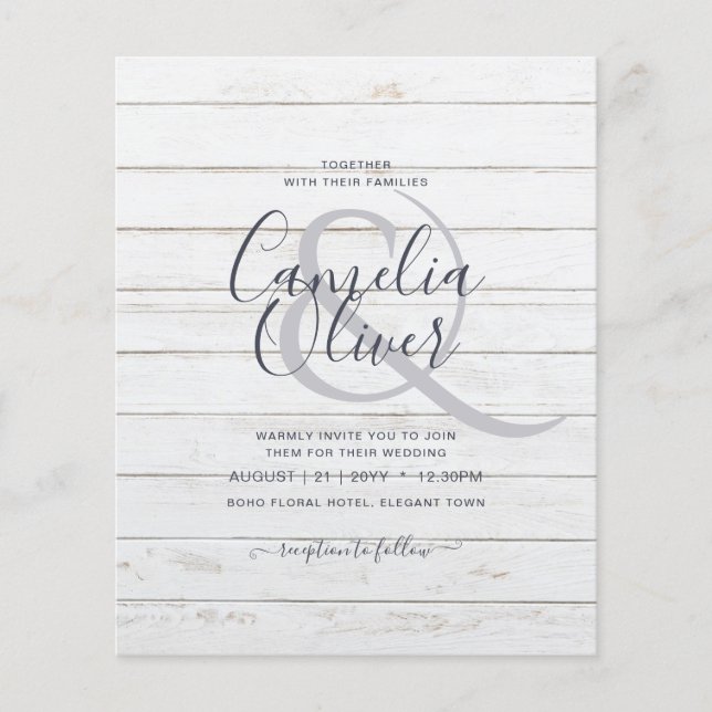 Flyer Rustic Wood look Typography Budget Boda (Frente)