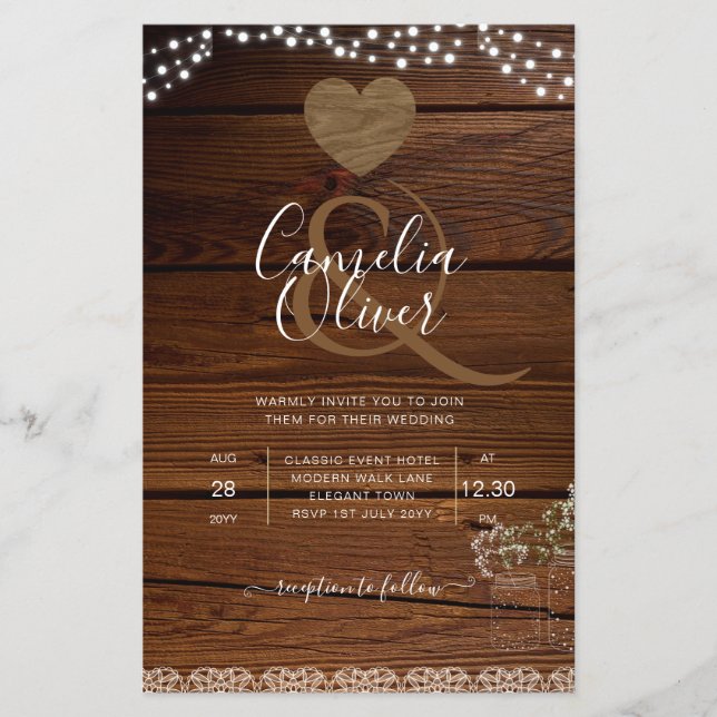 Flyer Rústica jarrones alumbran a gypsophilia BODA (Frente)