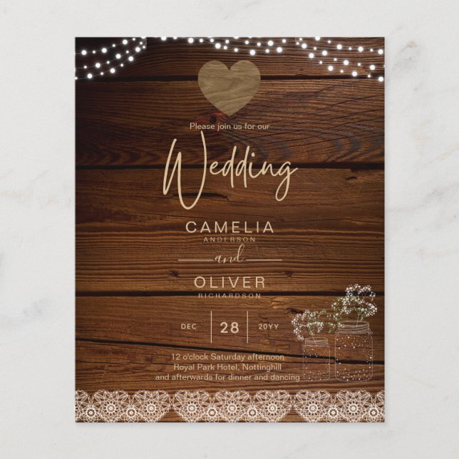 Flyer Rústica jarrones alumbran a gypsophilia BODA (Frente)