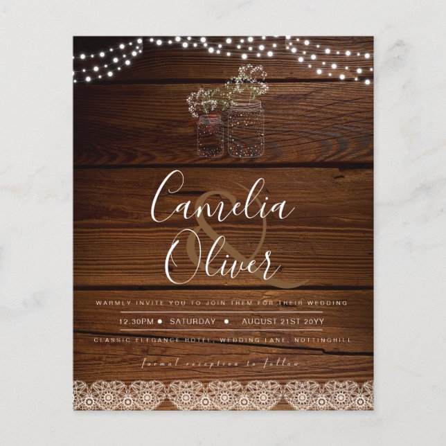 Flyer Rústica jarrones alumbran a gypsophilia BODA (Frente)