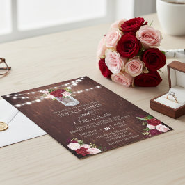 Flyer Rústica Madera Borgoña Rubor Rosa Mason Jar